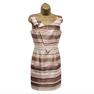 Pastel Quiet Luxury Satin Cocktail Dress Womens 2 Pink Brown Stripe Asymmetric